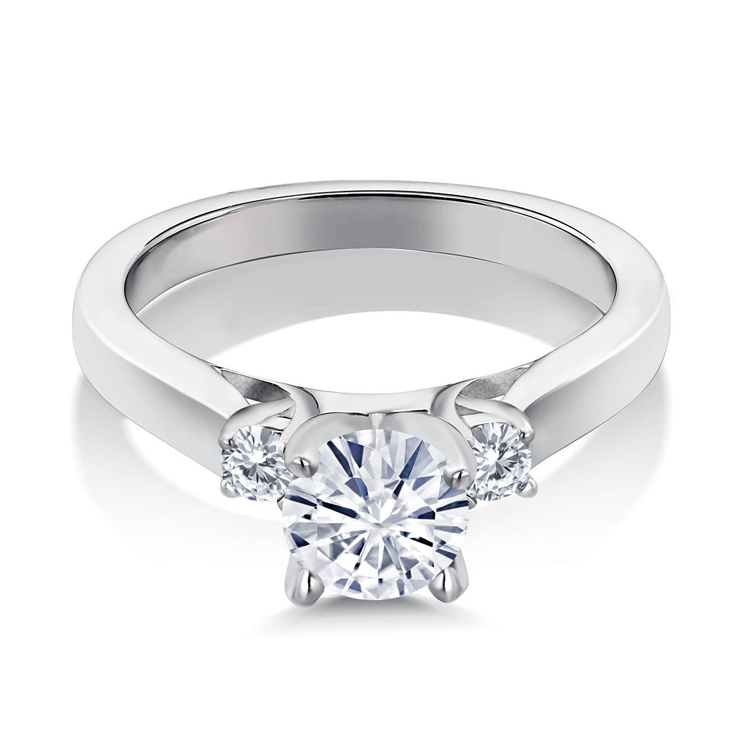 925 Sterling Silver White Diamond Ring Set with Moissanite (0.93 Cttw)