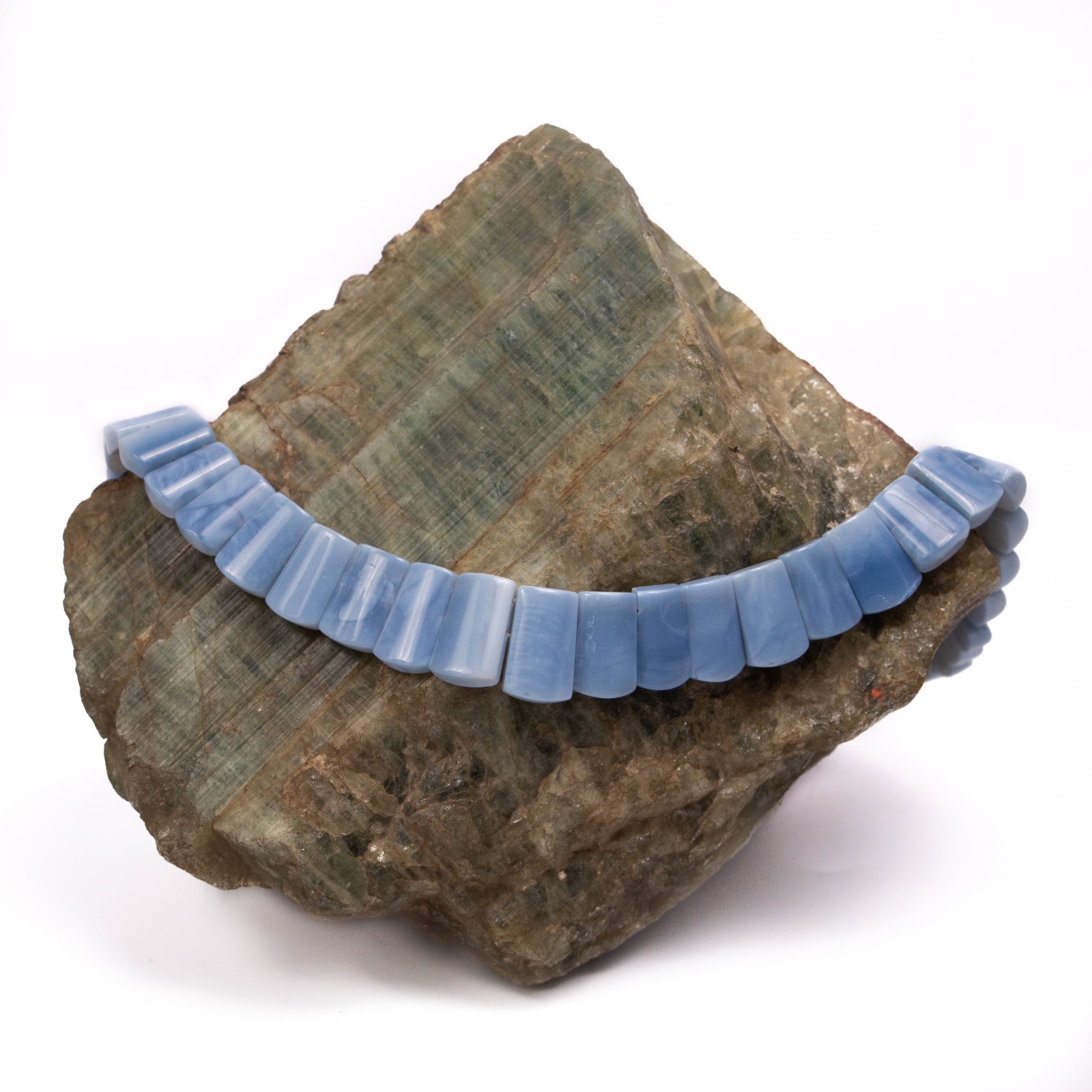 Blue Opal Fancy Shape Layout Necklace, 14X9MM To 20X12MM, Faceted Gemstone