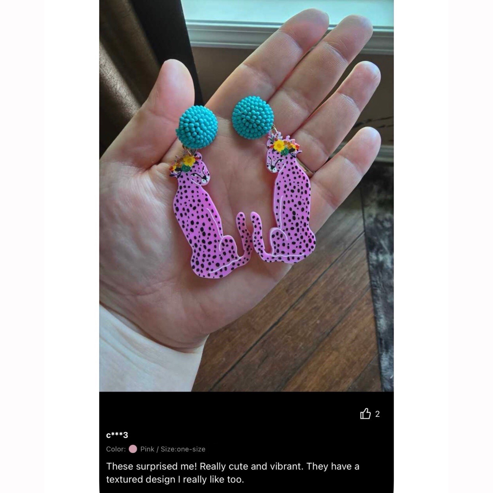 Chic Pink Leopard Earrings With Blue Beaded Stud Acrylic Dangle Big Cat E26