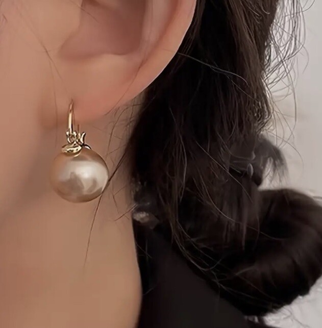 Classic Gold Plated Champagne Pearl Earrings