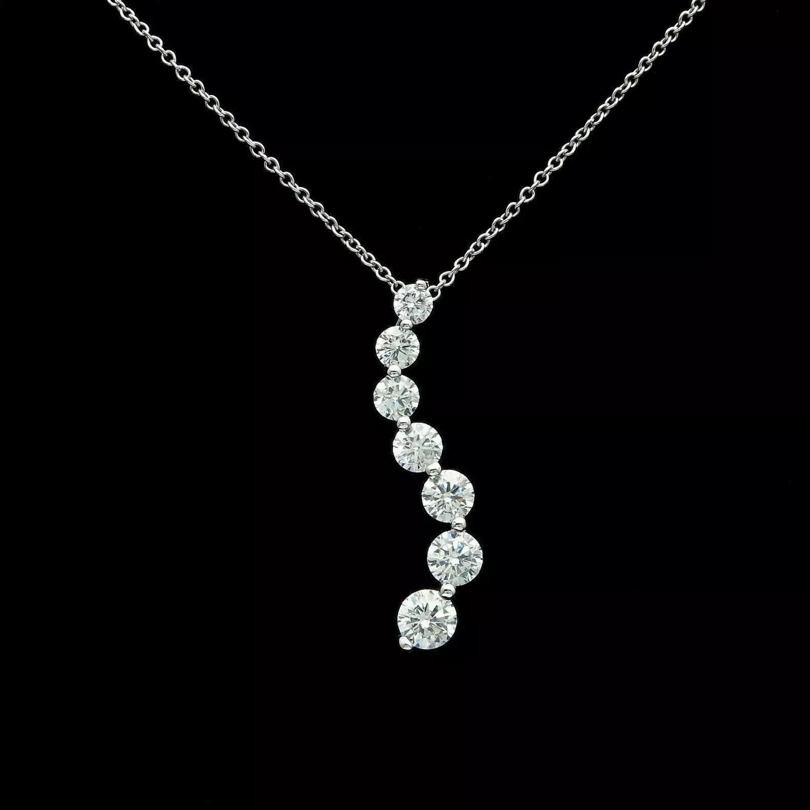 1.50ct Round Simulated Diamond Journey Pendant 14k White Gold plated 18″ Chain