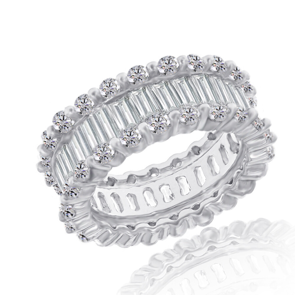 8.45 Ct Band Ring Baguette & Round Simulated Diamond Sterling Silver 925