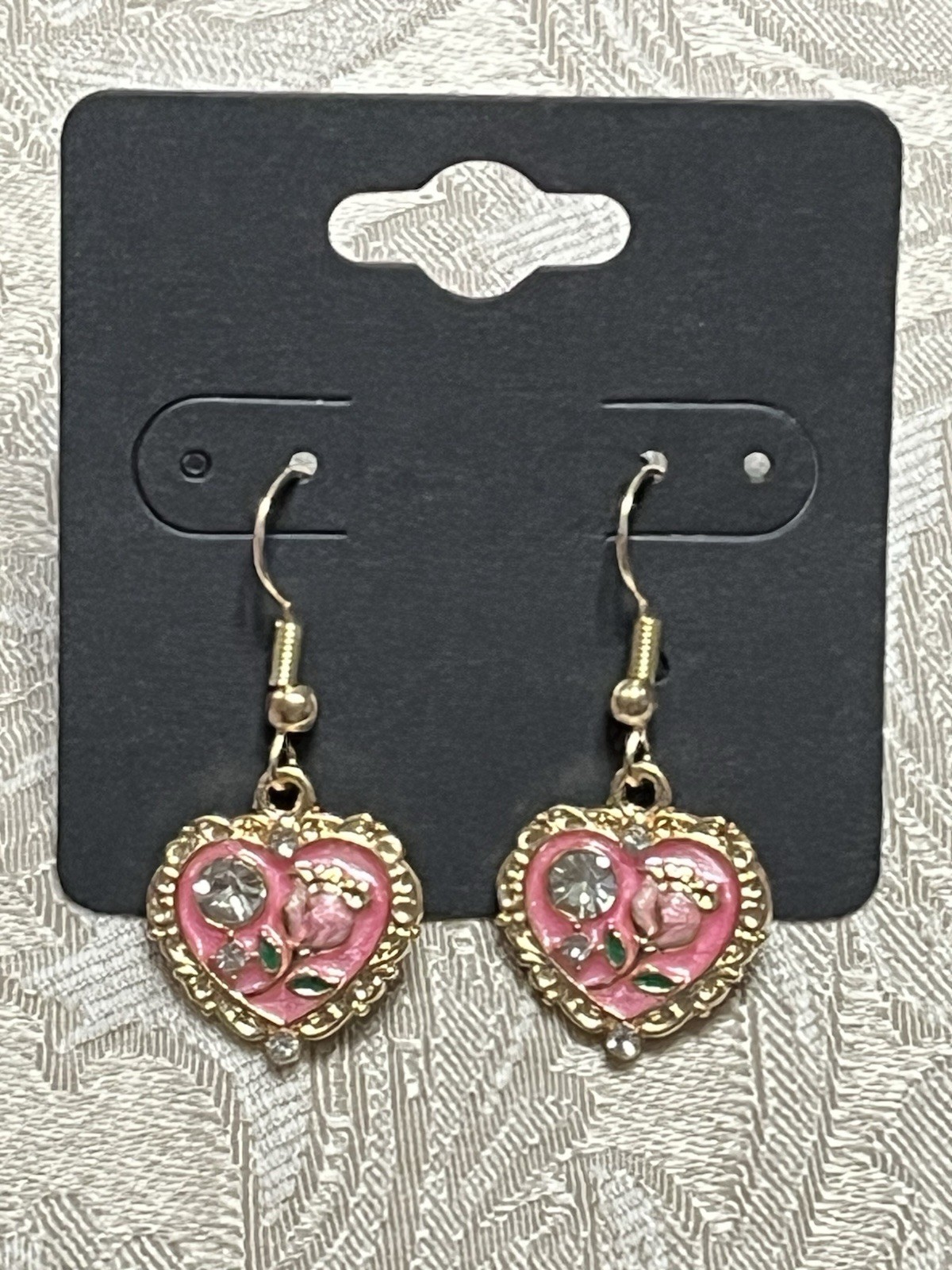 Vintage Gem Floral Heart Gold Enamel Drop Dangle Bohemian Trendy Earring Set