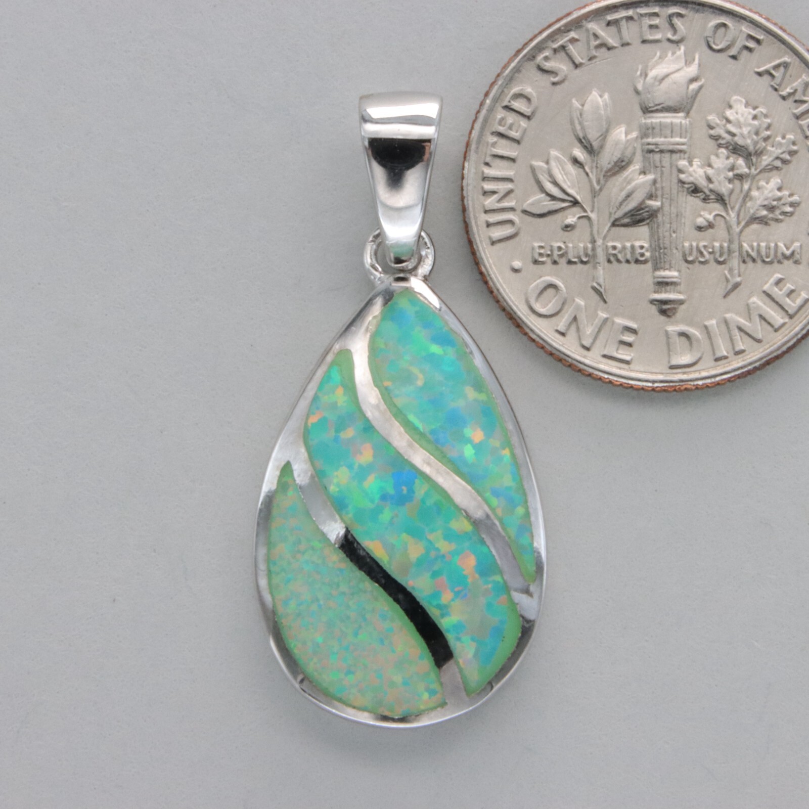 Green Swirl FIRE OPAL Teardrop Drop Pendant 925 STERLING SILVER Rhodium #51e