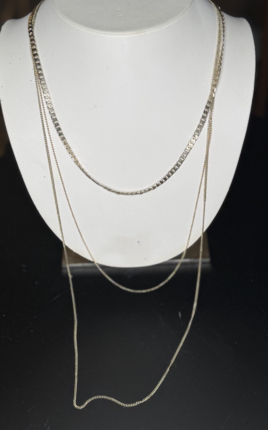 Gold & Silver Tones Triple Chain Layered Necklace Classic Retro Chic