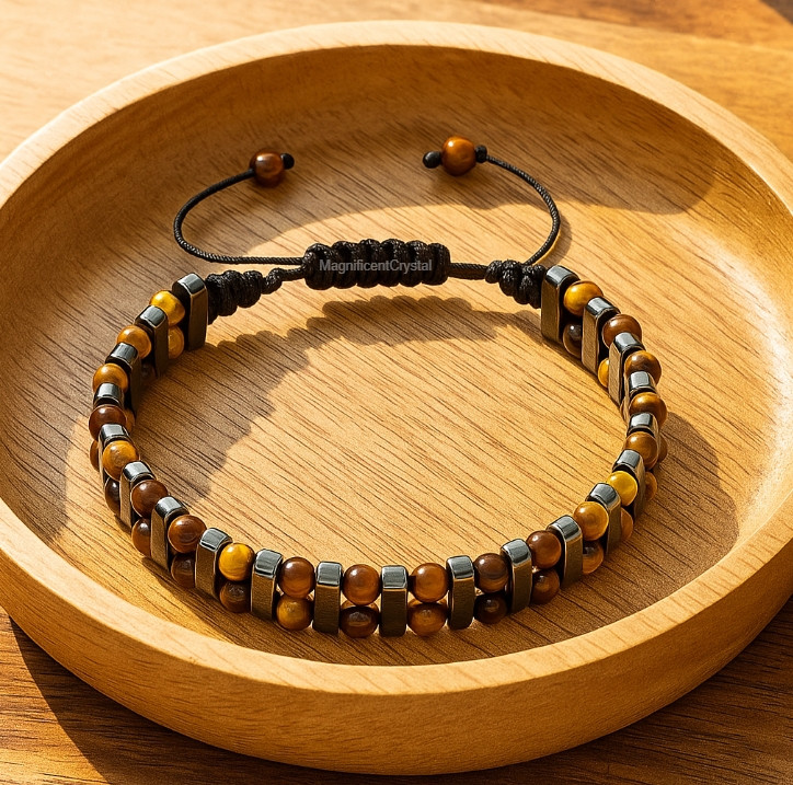 Tigers Eye Hematite Bracelet Energy Stone Jewelry Healing Women Men Reiki Gifts