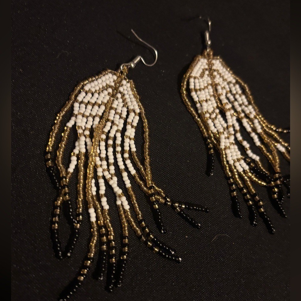 Gold and Black Beaded Earrings