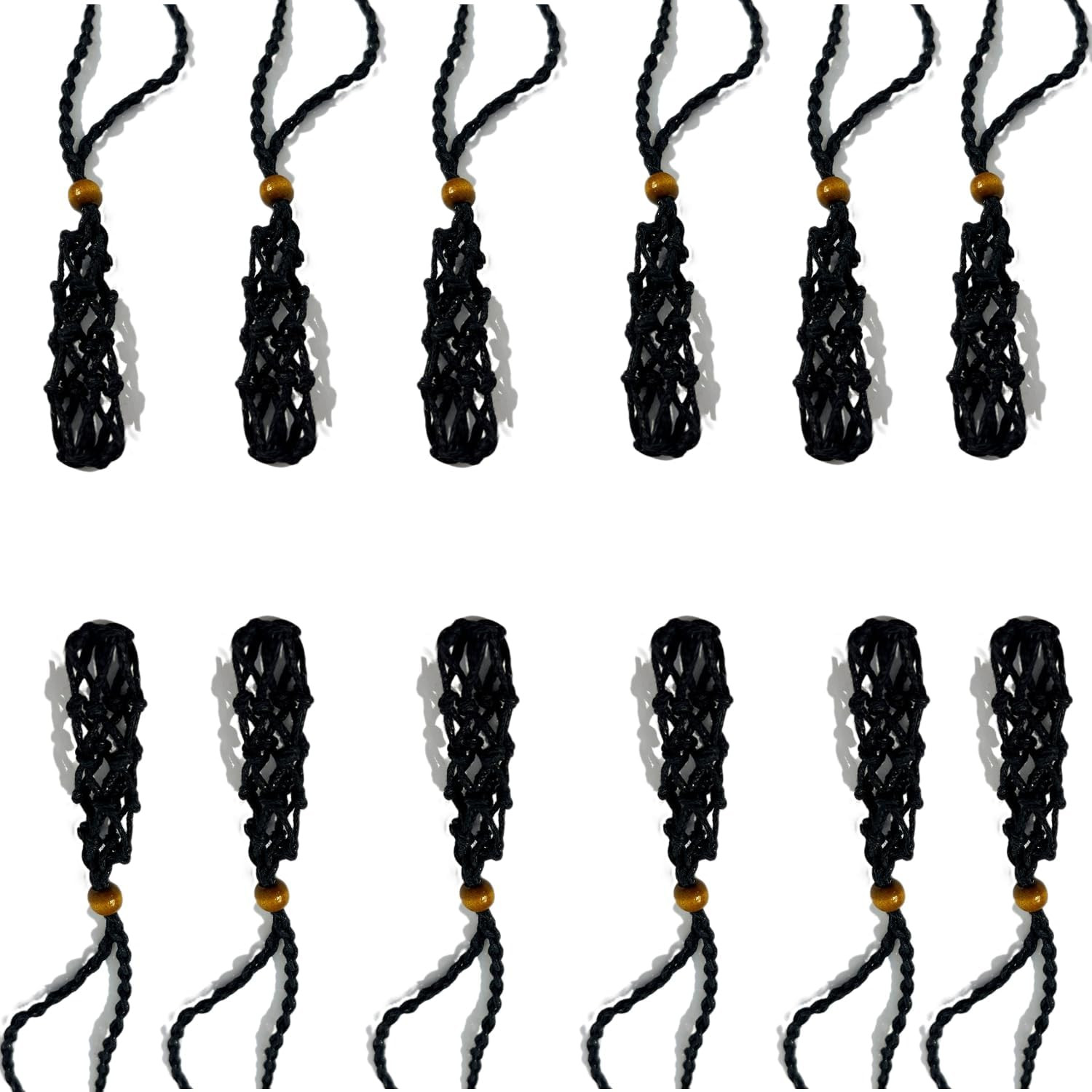 12PCS Handmade Extra Super Large Black Necklace Crystal Holders Cord Quartz Cage