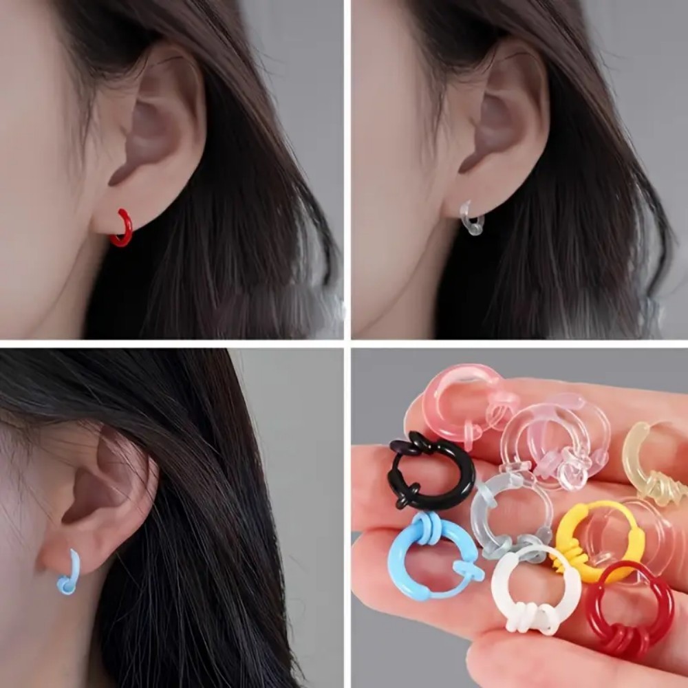 12/24Pairs Resin Hoop Earrings Clear Nose Rings for Sensitive Skin 12 Colors