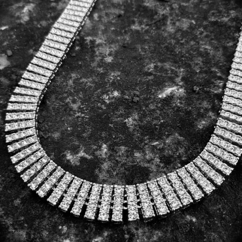 Hip Hop Style Silver PT Iced 4 Row Simulated Diamond 20″ Pharaoh Chain Necklace