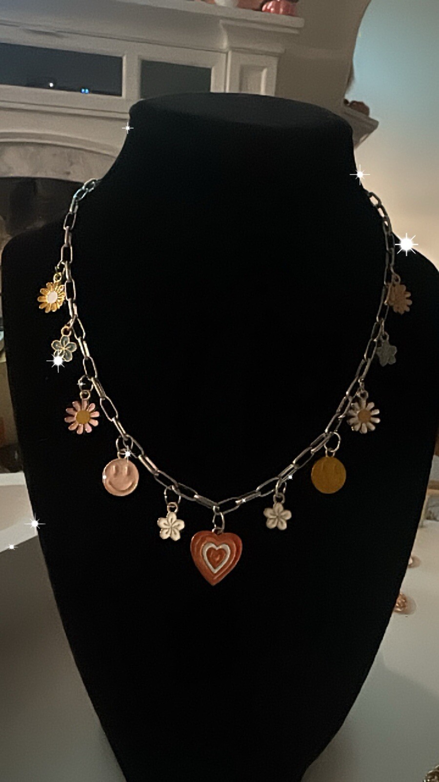 “Flower Power“ Gold Plated Stainless Steel Paperclip Cable Necklace