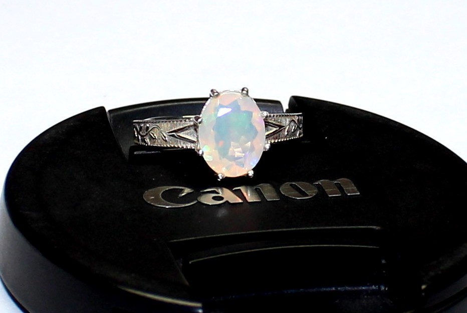 Faceted Fire Opal Sterling Silver Ring, Natural Gemstone Unique Engagement Ring