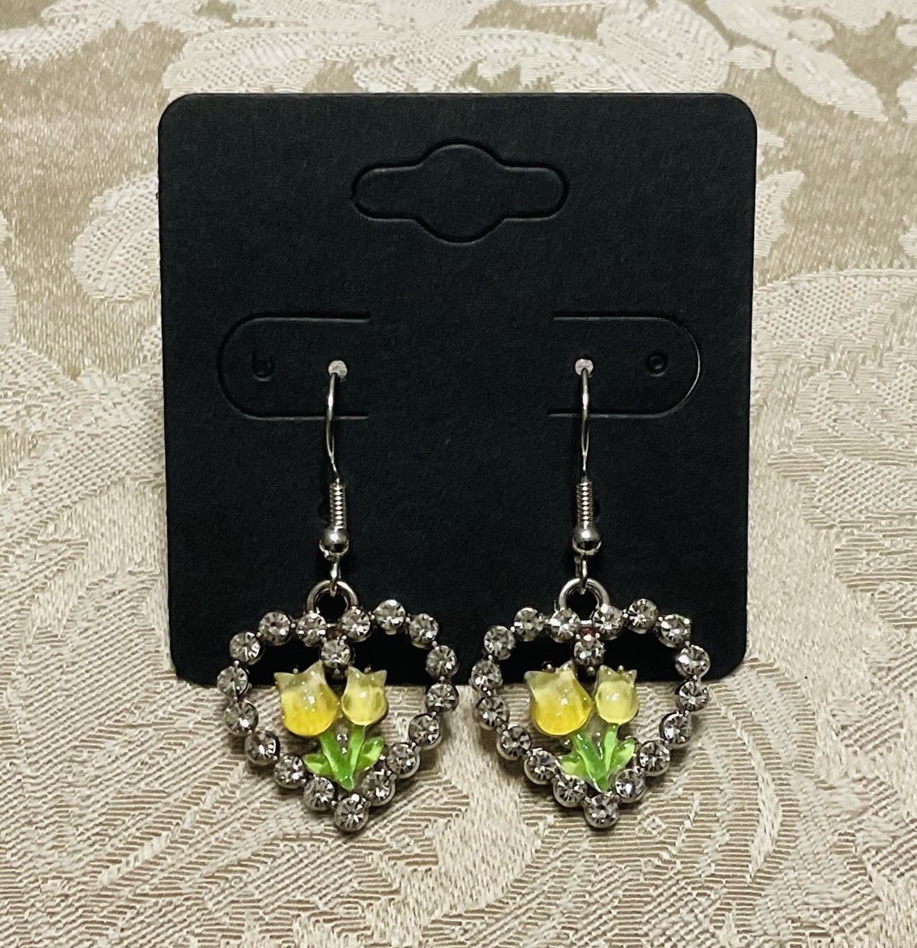 Vintage Gem Floral Heart Silver Enamel Drop Dangle Bohemian Trendy Earring Set