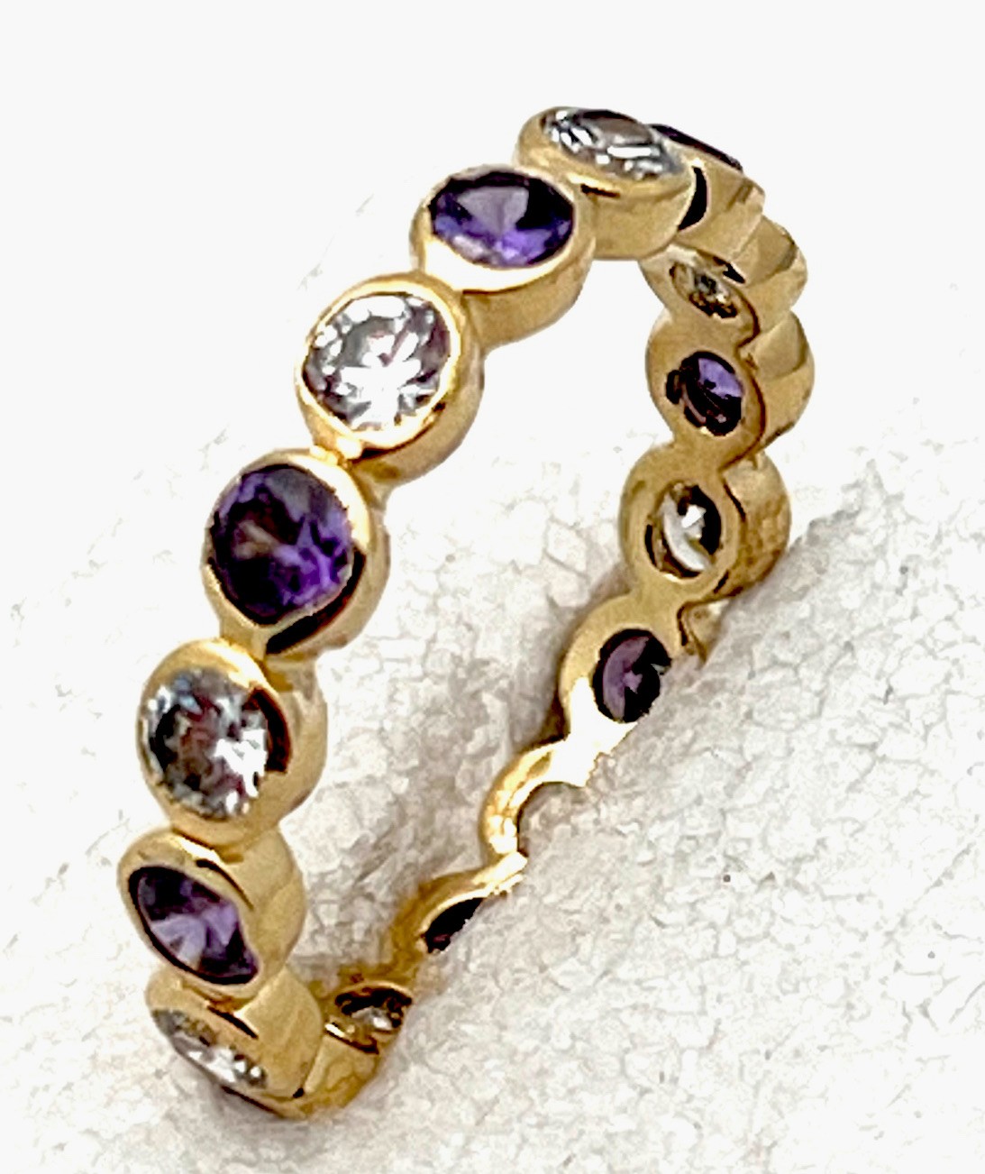 DaneCraft 24KT Gold Over 925 Sterling 16 Purple/Clear CZ Band Ring Size 7