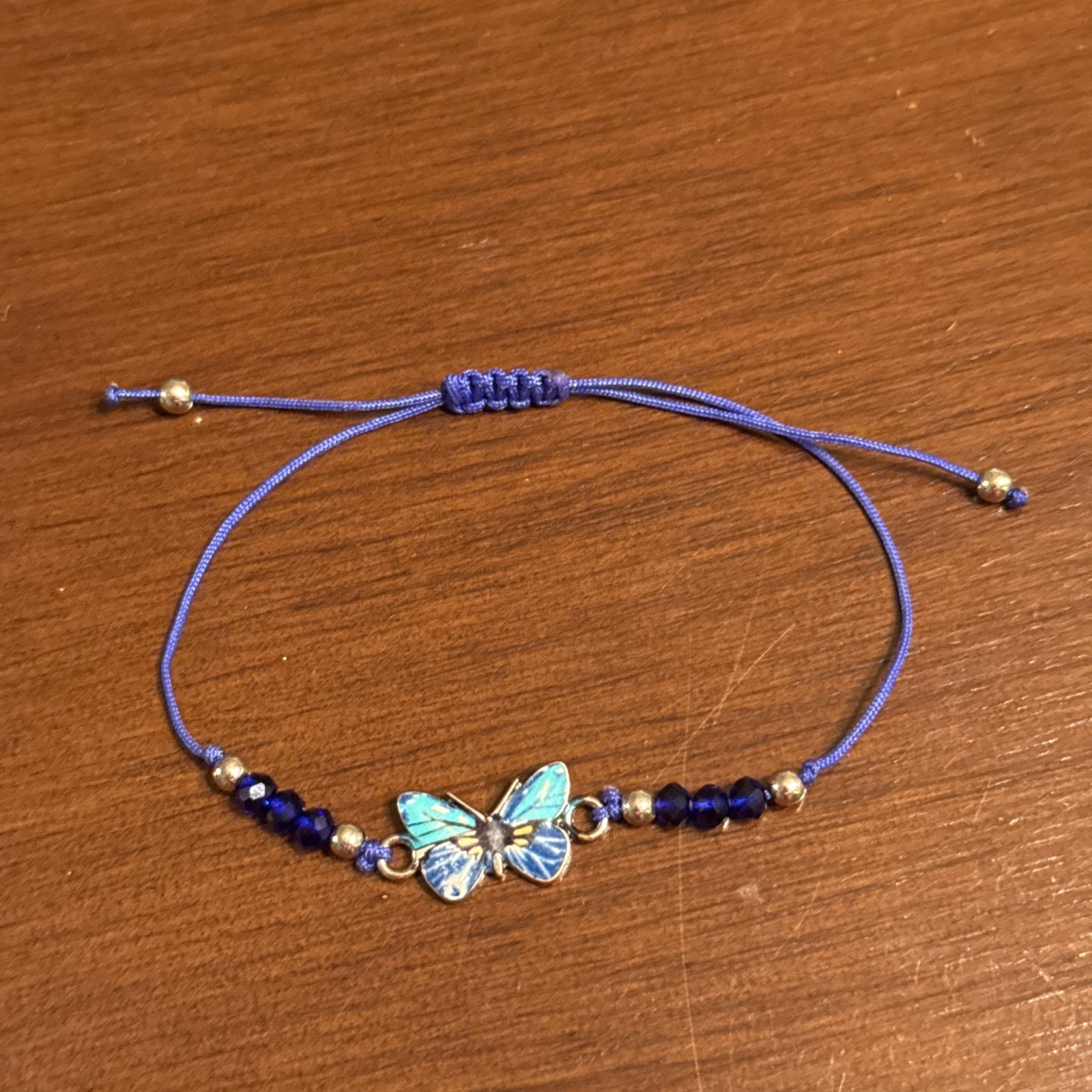 Bohemian Blue Beaded Butterfly Adjustable String Bracelet Boho Jewelry