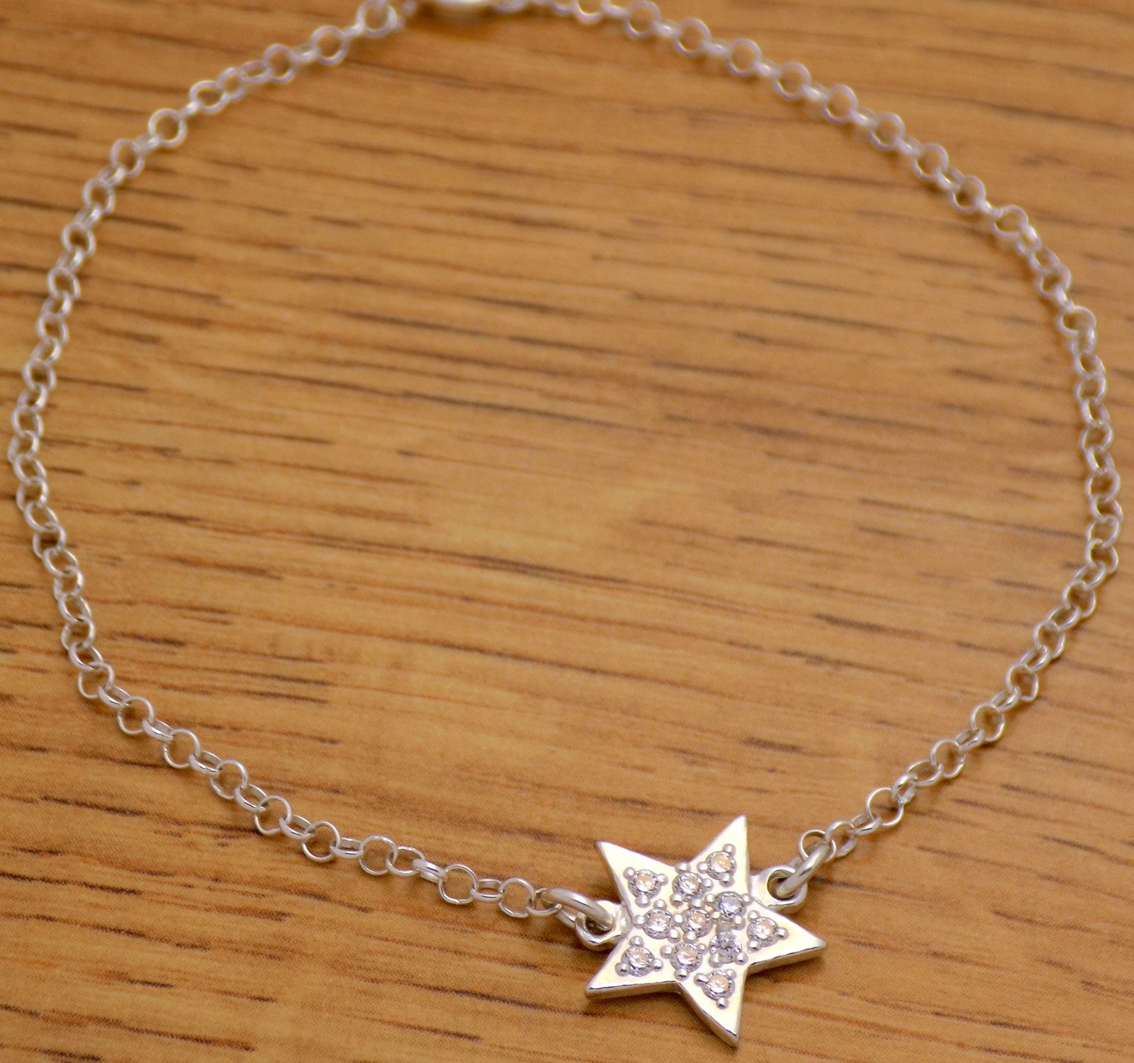 Solid 925 Sterling Silver Amazing Star White CZ Bracelet 18 cm Children Jewelry