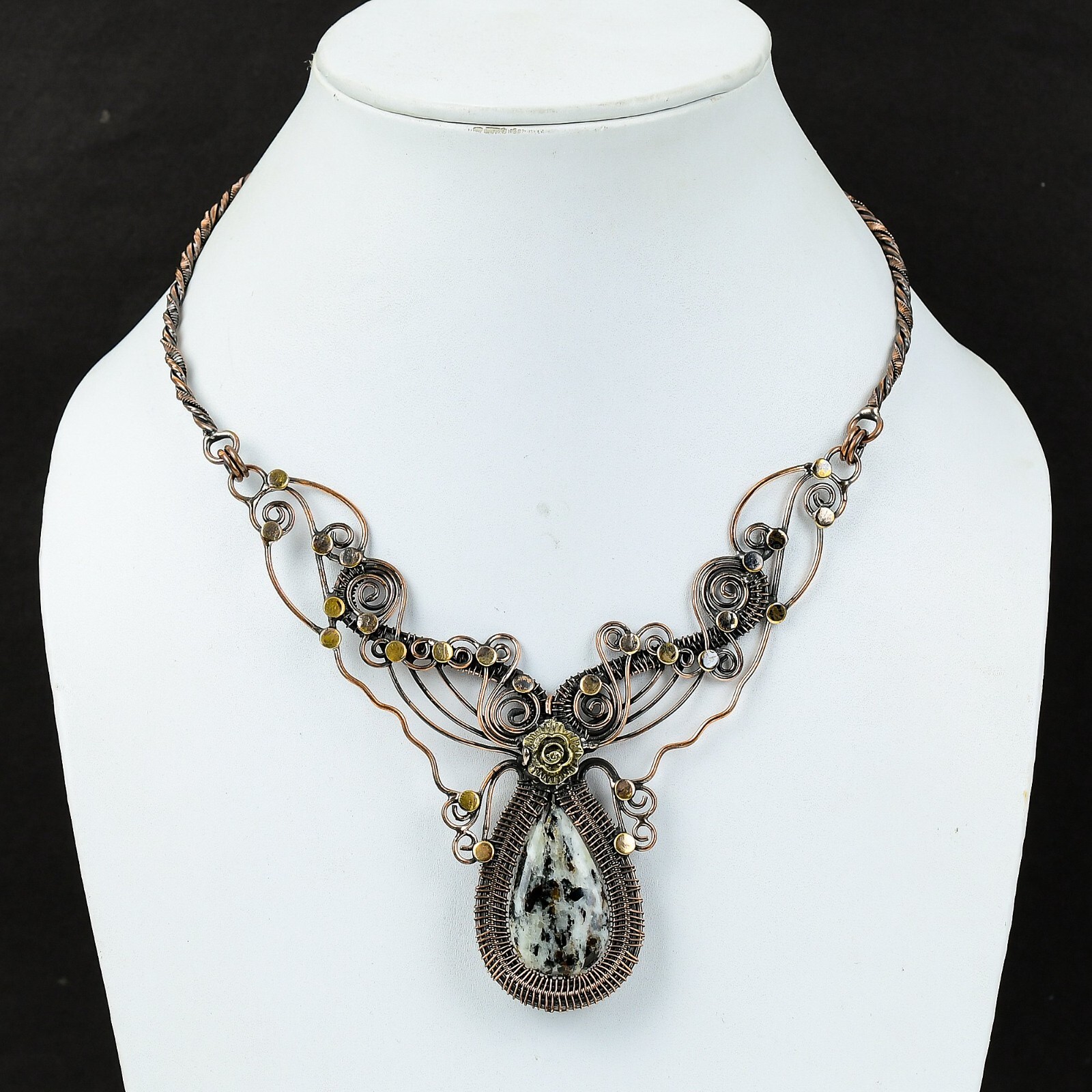 Gift For Her Copper Astrophyllite Wire Wrapped Flower Adjustable Necklace 18.0″