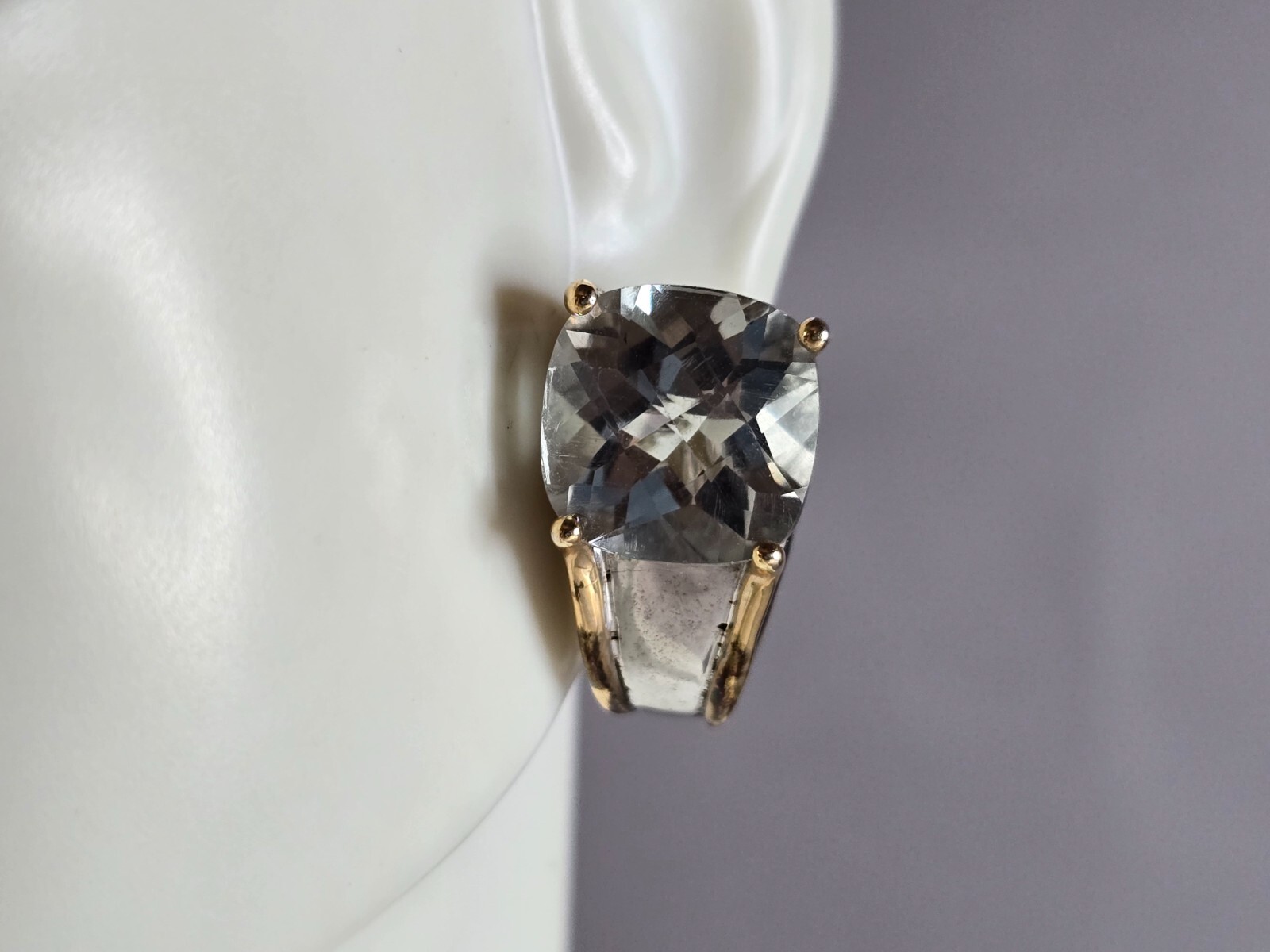 Womens Vintage Estate Sterling Silver & 14k Gold CZ Earrings 12.0g #E7878