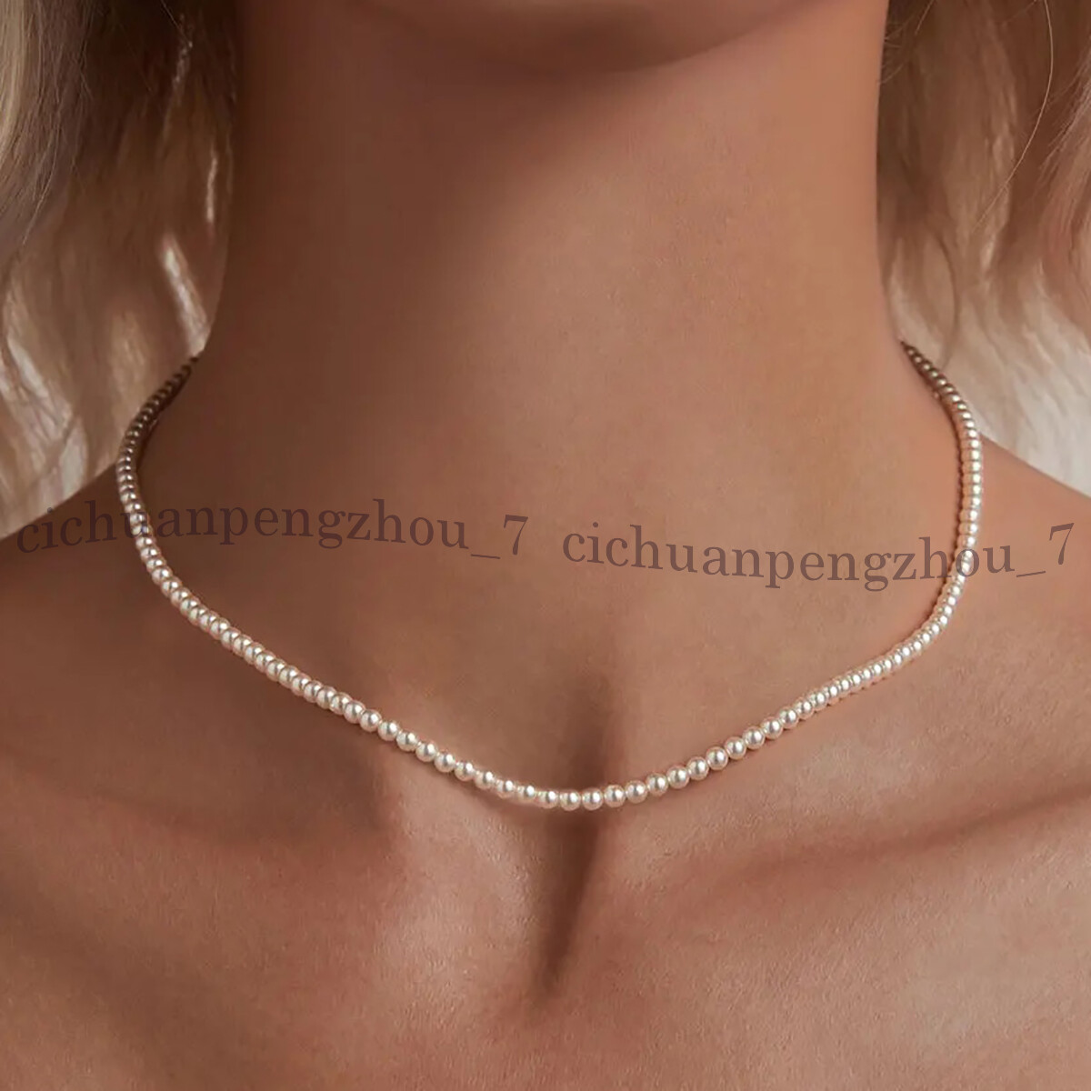 Small 3mm White South Sea Shell Pearl Imitation Pearl Round Beads Necklace