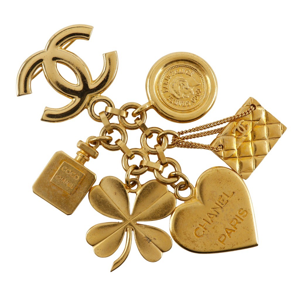 CHANEL vintage COCO Mark Icon charm Brooch Plated Gold 74.2g Women