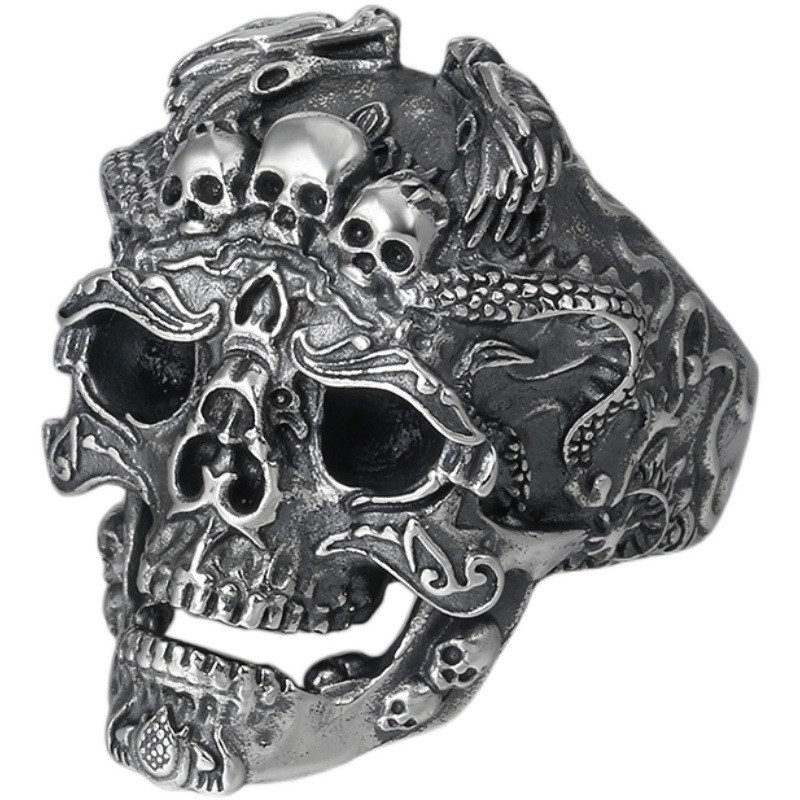 Chunky Gothic Skull Band Ring Tattoo Biker Heavy Metal Adjustable Ring