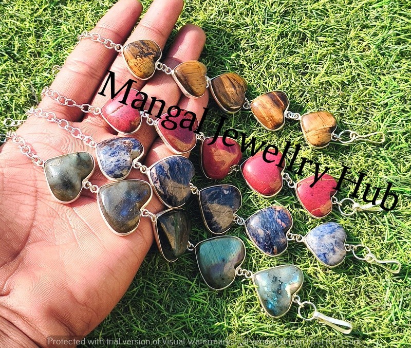 Sodalite & Mix Gemstone Heart Bracelets Lot 925 Sterling Silver Plated Jewellery