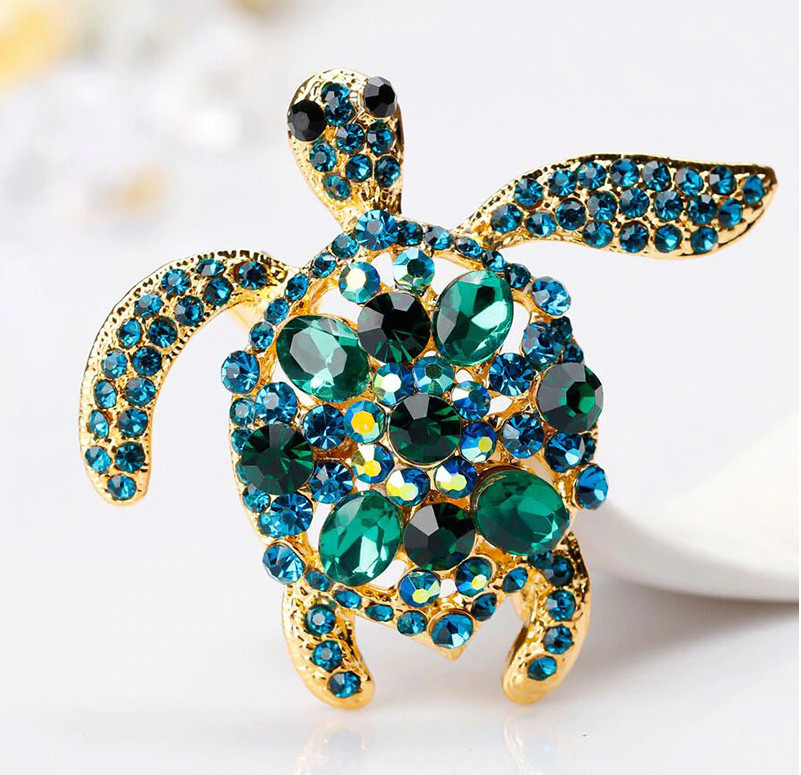 Wuli&baby Green Rhinestone Turtle Brooches Women Men Sea Turtle Animal