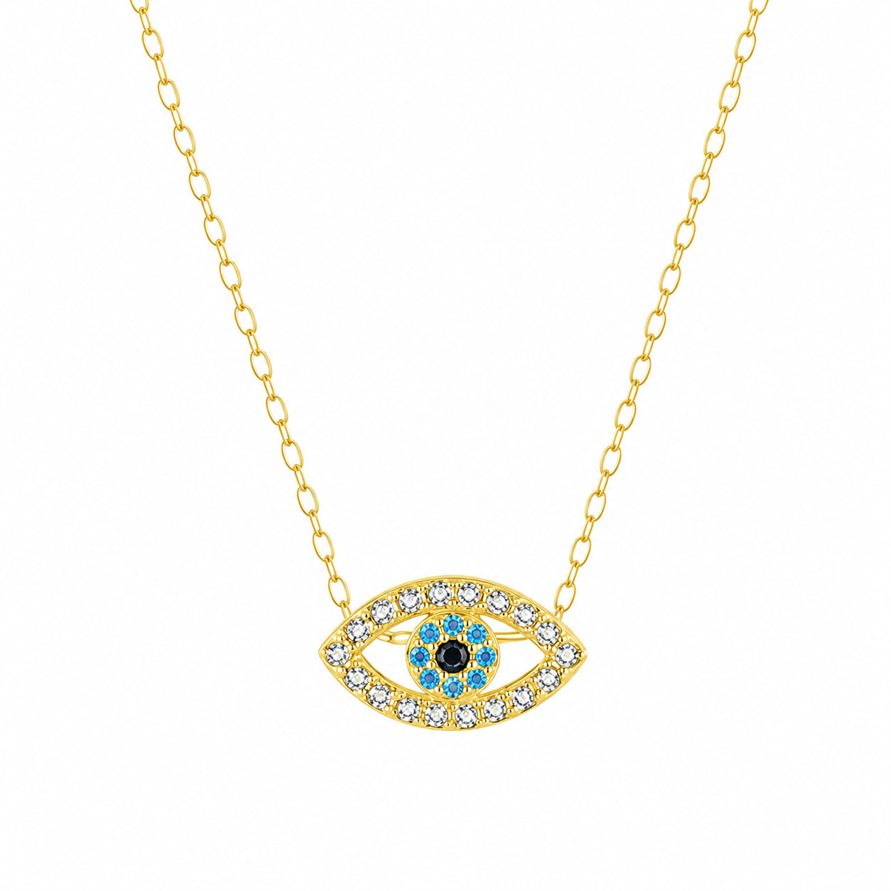 925 Sterling Silver Evil Eye Cross Station CZ Necklace for Women
