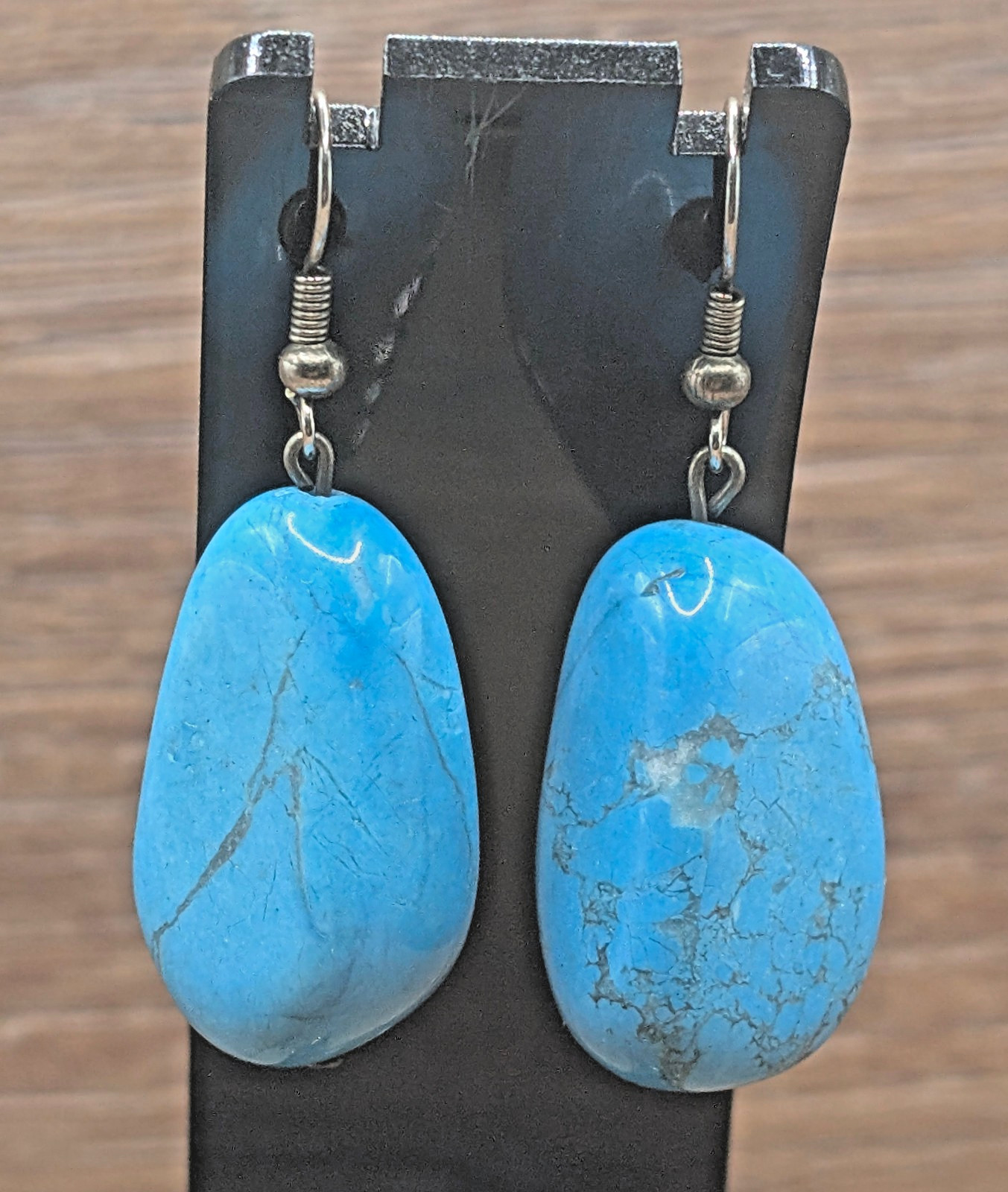 Handmade Vintage Turquoise Dangle Hook Earrings Natural Blue Stone Drops