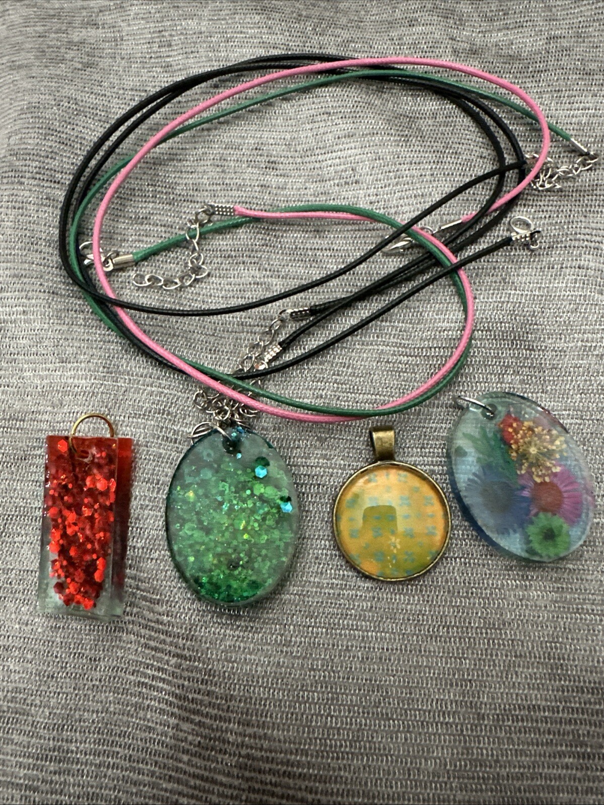 4 Pendant Necklaces New Assorted Glass Resin Mixed Media Handmade 5403 W