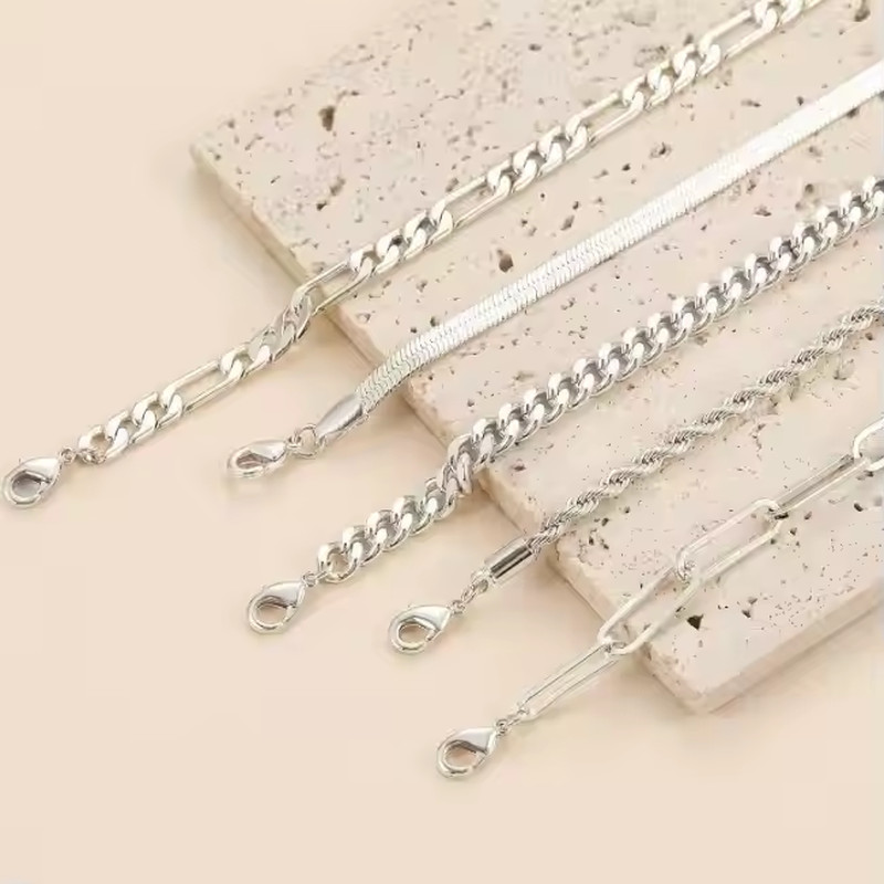 5PCS Silver Plated Bracelet Set Adjustable Stackable Chain Bracelets Women