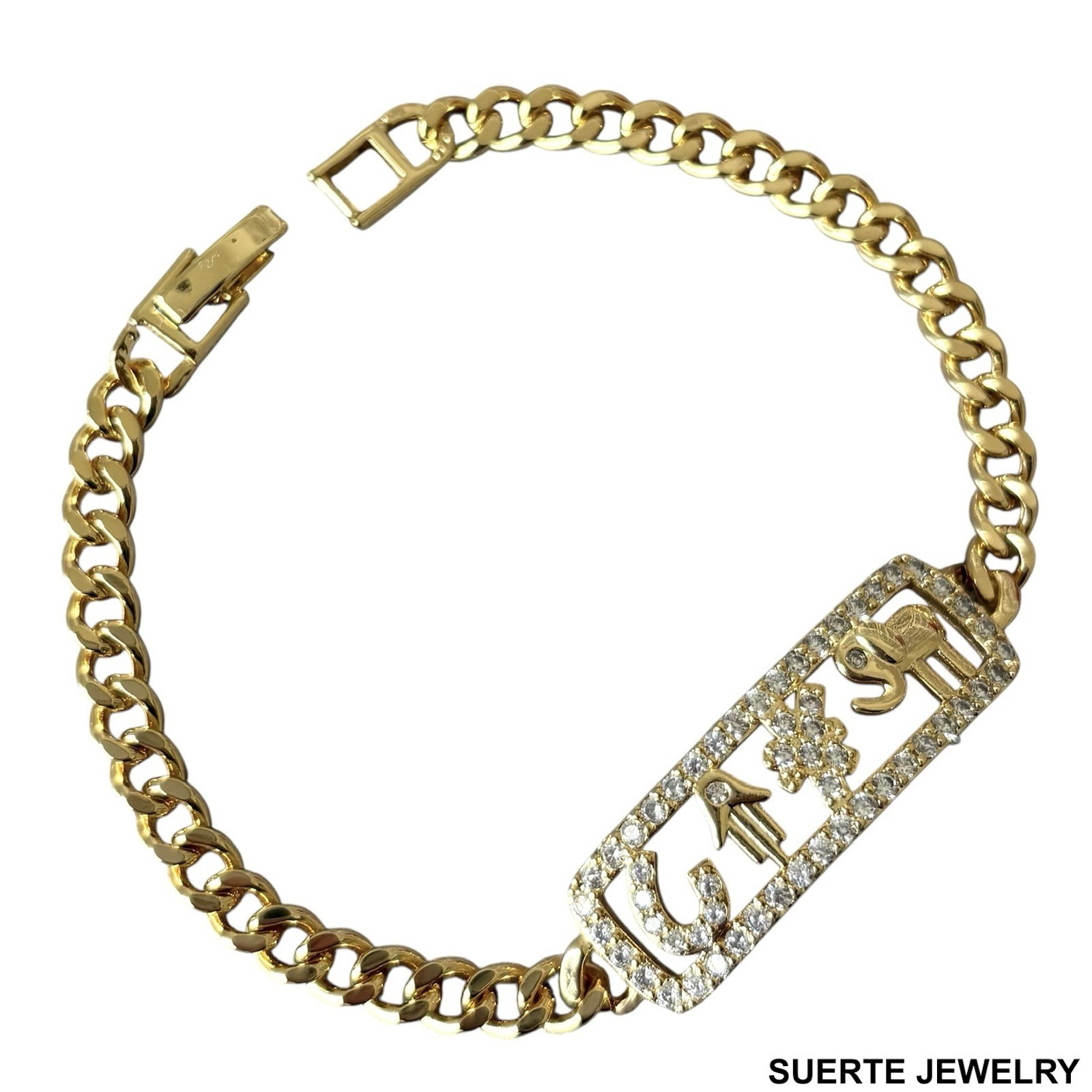 14K Gold Plated Evil Eye Amulet Bracelet Oro Laminado Mal De Ojo Pulsera 7.5”