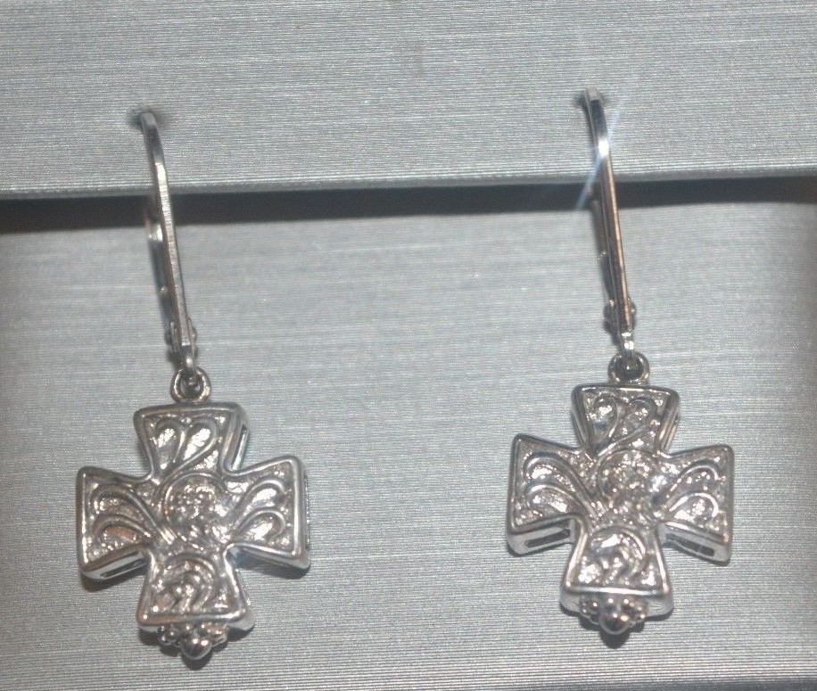 PAIR OF ZALES STERLING SILVER EARRINGS SQUARE CROSS DESIGN