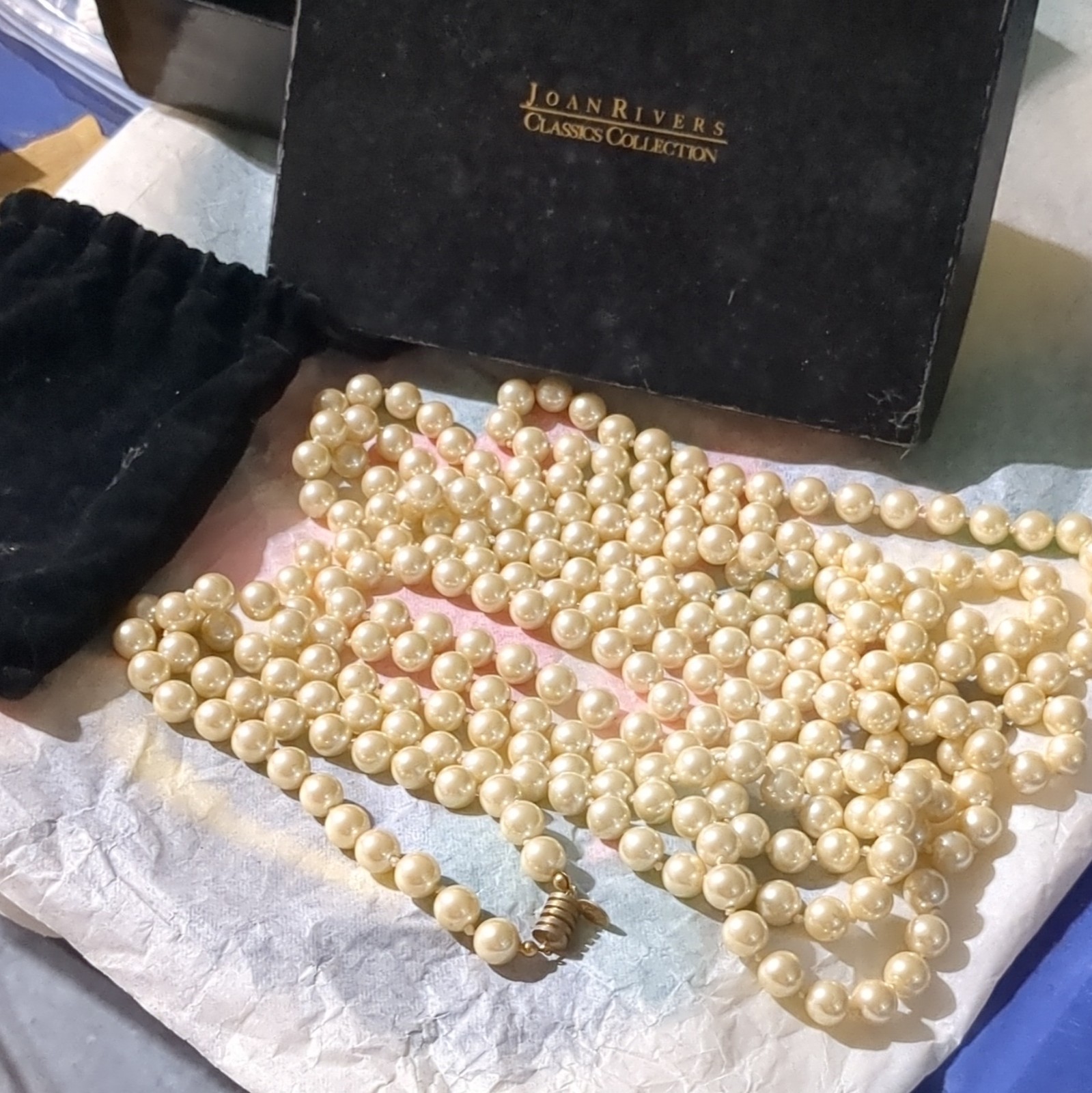 Joan Rivers Faux Pearl Cream Beaded Strand Necklace Crystal Screw w/ Box