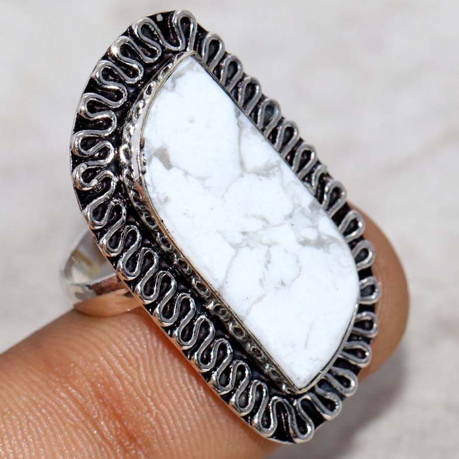 Howlite 925 Silver Plated Ring US 6.5 Jewelry JW