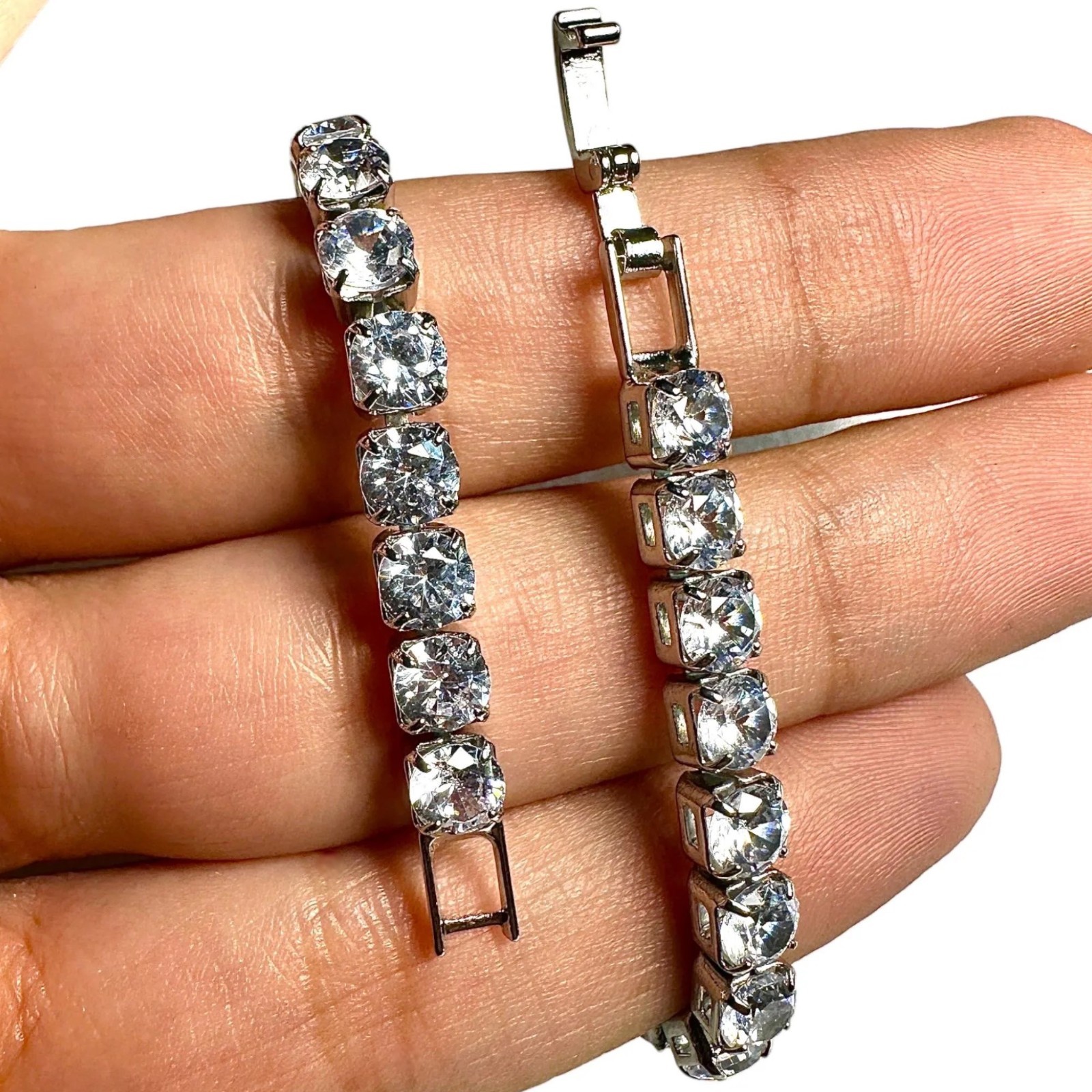 CZ Tennis Bracelet Silver Plated Clear Cubic Zirconia 6.7/7.5 Inch Gift For Her