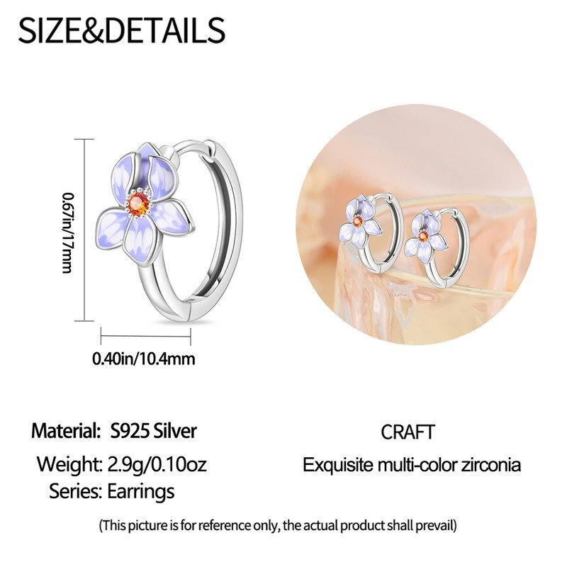 PANDACH 925 Sterling Silver Tiny Iris Flower Hoop Earrings Womens Jewelry Gifts