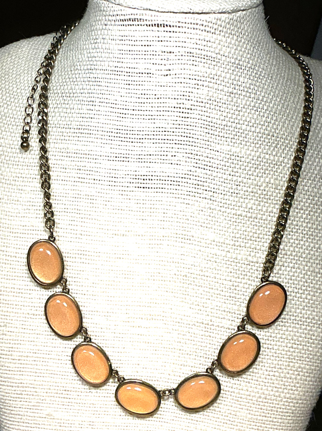 Fashion Necklace Brass Orange Metallic Acrylic Cabochon Choker Lot 96A