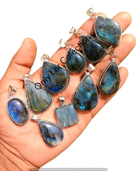 925 Sterling Silver Plated Labradorite Gemstone Pendant Lot Jewelry Wholesale