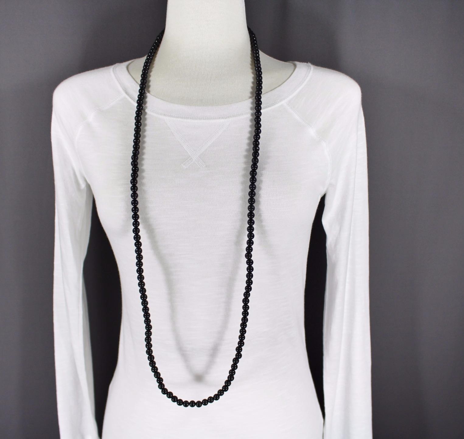 Black super extra long bead 44″ necklace beaded wrap double look