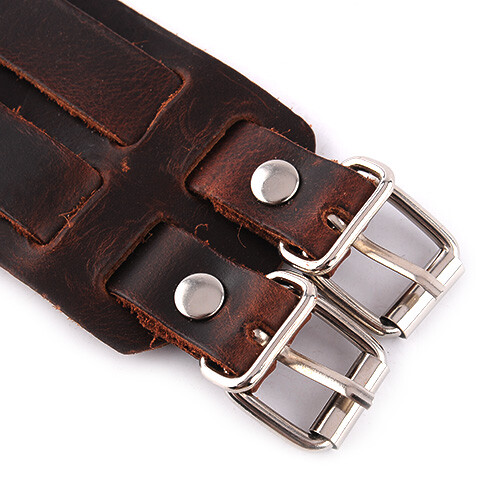 Men Genuine Leather Wide Cuff Bracelets & Bangles with Adjustable Double Buckles