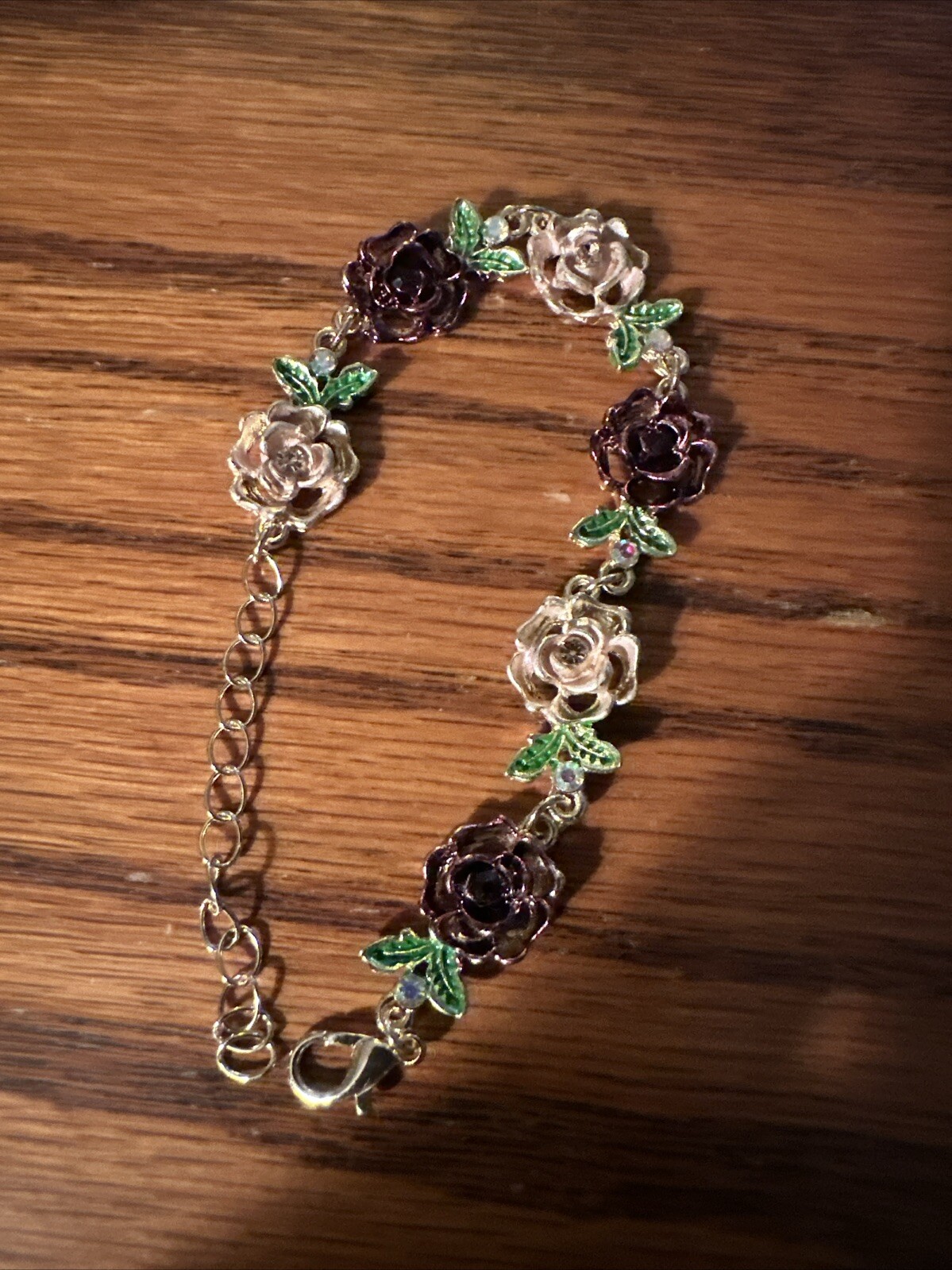 Lovely Floral Hot Pink, Pink, Gold And Green Bracelet