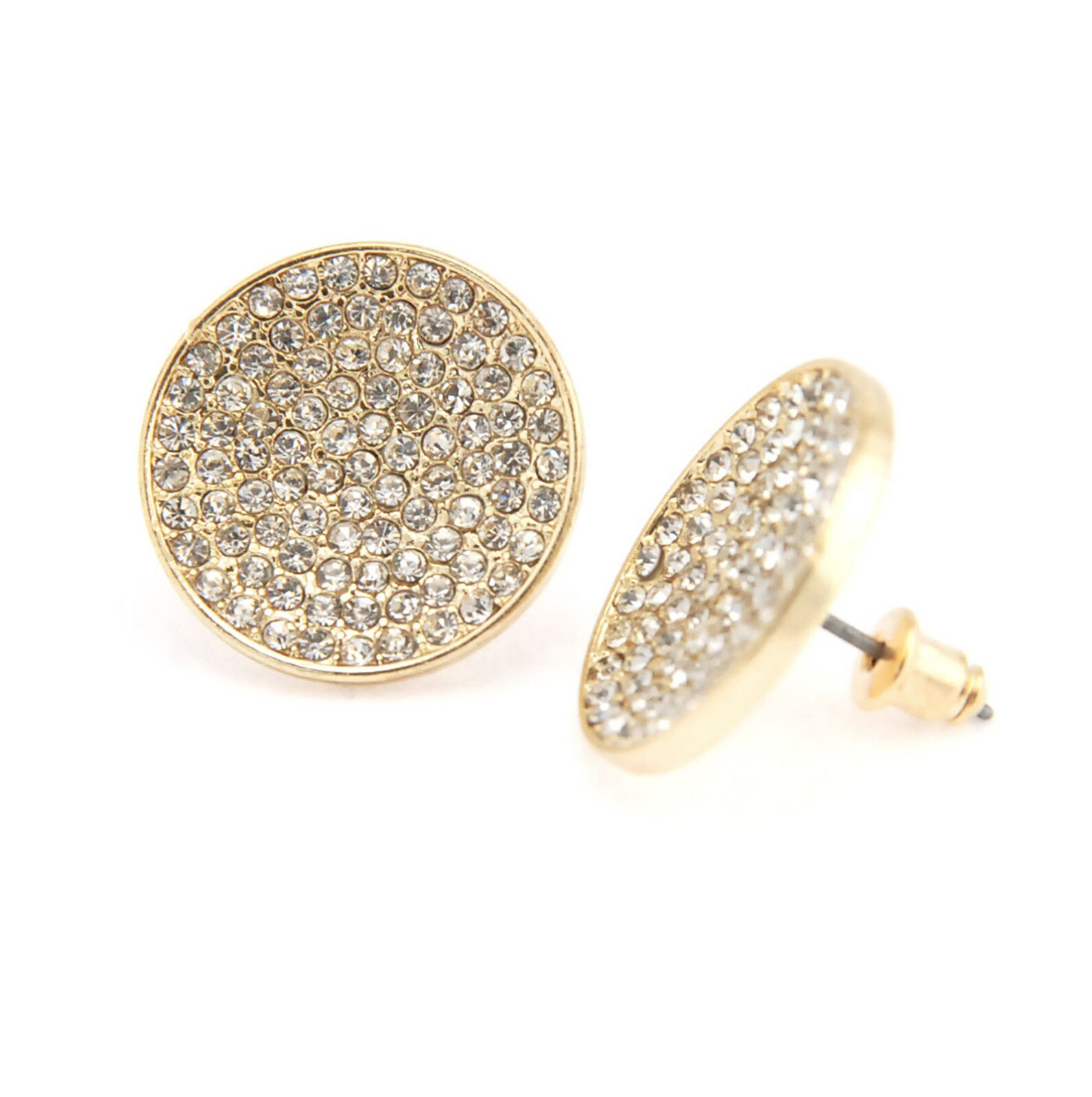 Hip Hop Men’s Iced XL 17 mm Round Caved Push Back Stud Earrings TE 525