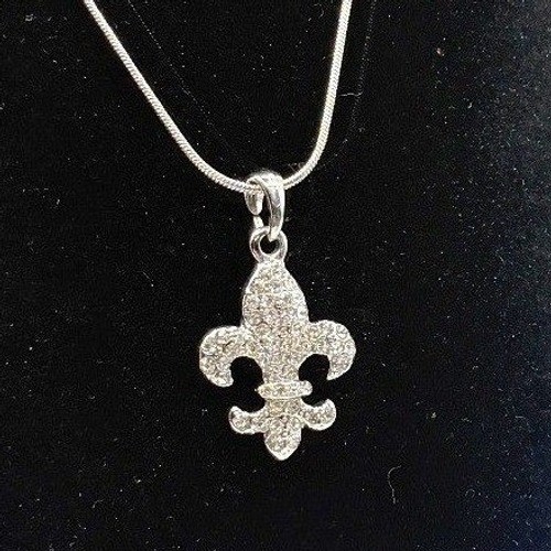New Silver Fleur De Lis Pendant Necklace 16″ Snake Chain Gift ready