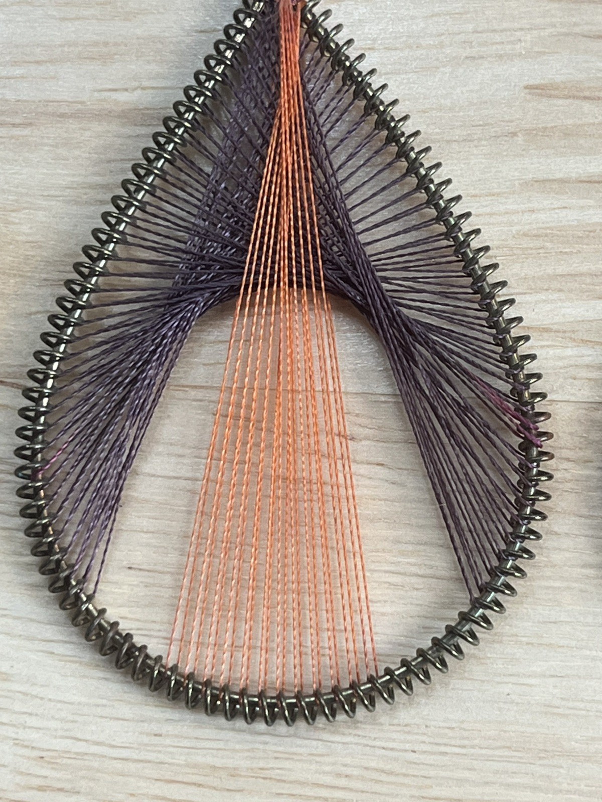 Handcrafted Purple And Orange Teardrop String Pierced Earrings