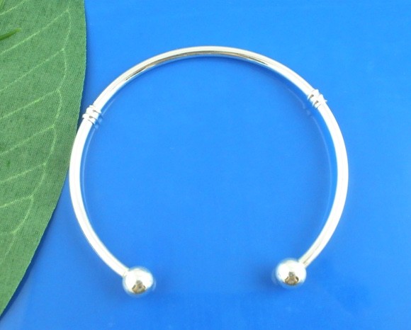 Qty 5 – Silver Plated Open Cuff Charm Bangle Bracelets removable end ball