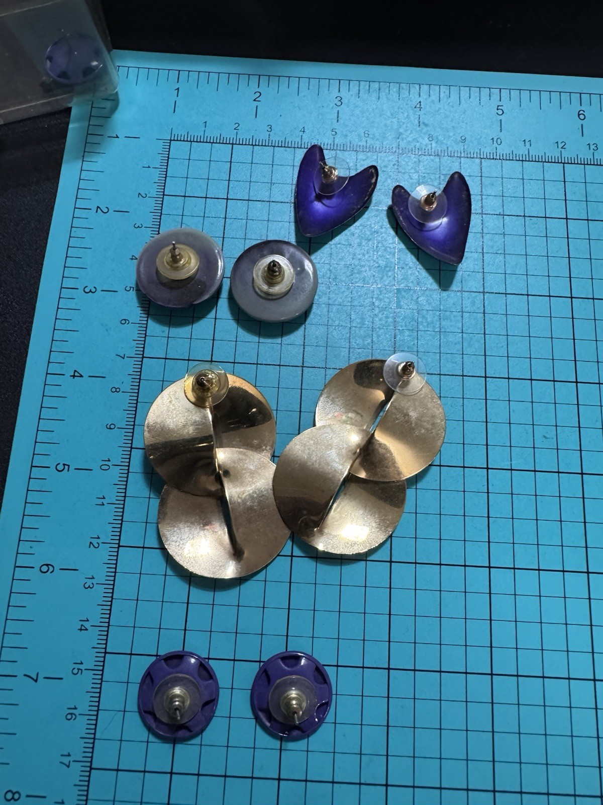 Set Of 4 Vintage Gold Tone & Blue Earrings