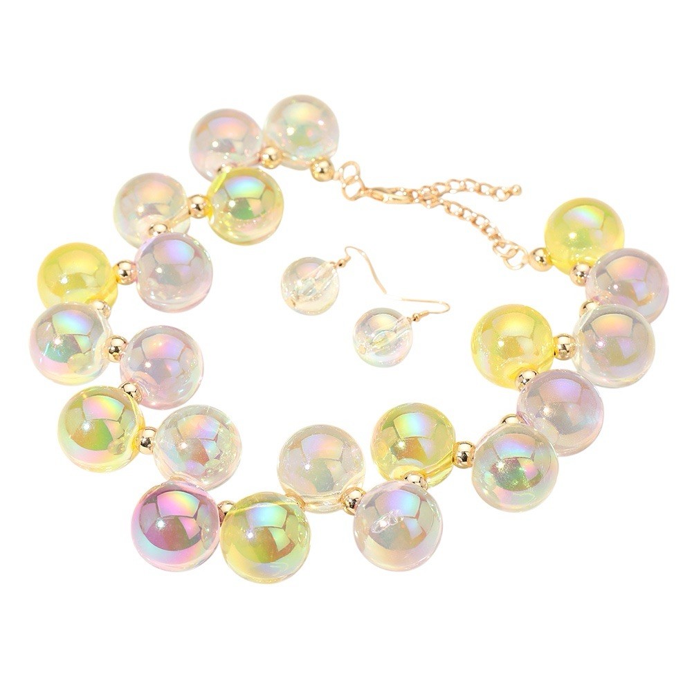 Iridescent Chunky Iridescent Ball Beaded Necklace and Earrings Set