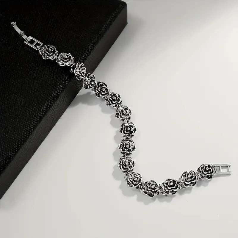 Elegant 925 Sterling Silver Rose Flower New Fashion Jewelry 7″ Charm Bracelet