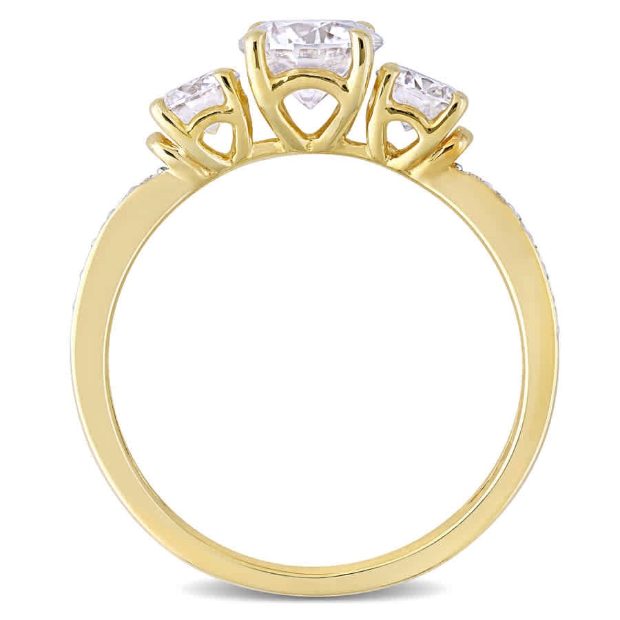 AMOUR 1 3/8 CT DEW Created Moissanite 3-sTone Engagement Ring In 10K Yellow Gold